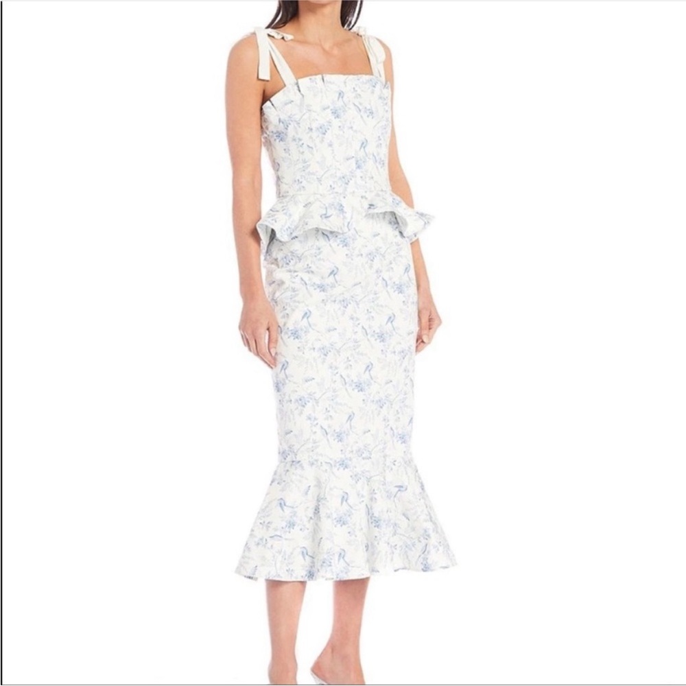 ANTONIO MELANI born on fifth Blue & White feminine floral Midi mermaid Dress
